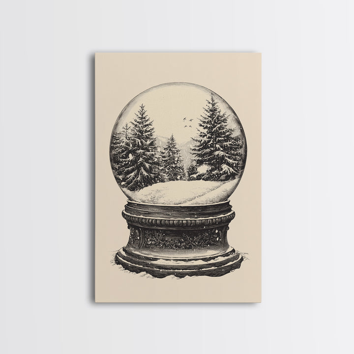 Sketch of a Christmas Snow Globe Canvas Print - Framed Canvas - Minimalist Christmas Art - Boho Christmas Art - Rustic Christmas Art
