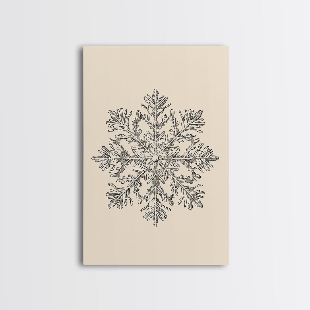 Sketch of a Snowflake Canvas Print - Framed Canvas - Minimalist Christmas Art - Boho Christmas Art - Rustic Christmas Art