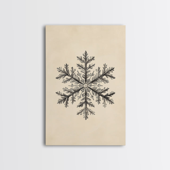 Drawing of a Snowflake Canvas Print - Framed Canvas - Minimalist Christmas Art - Boho Christmas Art - Rustic Christmas Art
