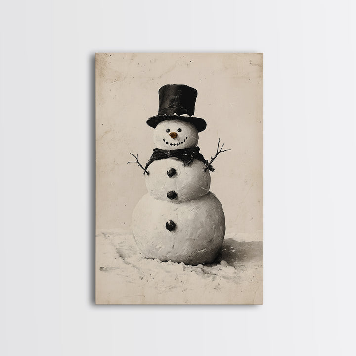 Christmas Snowman Sketch Canvas Print - Framed Canvas - Minimalist Christmas Art - Boho Christmas Art - Rustic Christmas Art