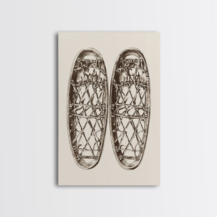 Vintage Snow Shoes Canvas Print - Framed Canvas - Minimalist Christmas Art - Boho Christmas Art - Rustic Christmas Art