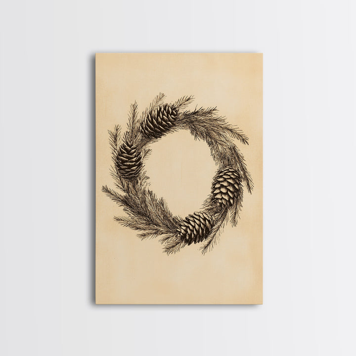 Christmas Wreath Canvas Print - Framed Canvas - Minimalist Christmas Art - Boho Christmas Art - Rustic Christmas Art
