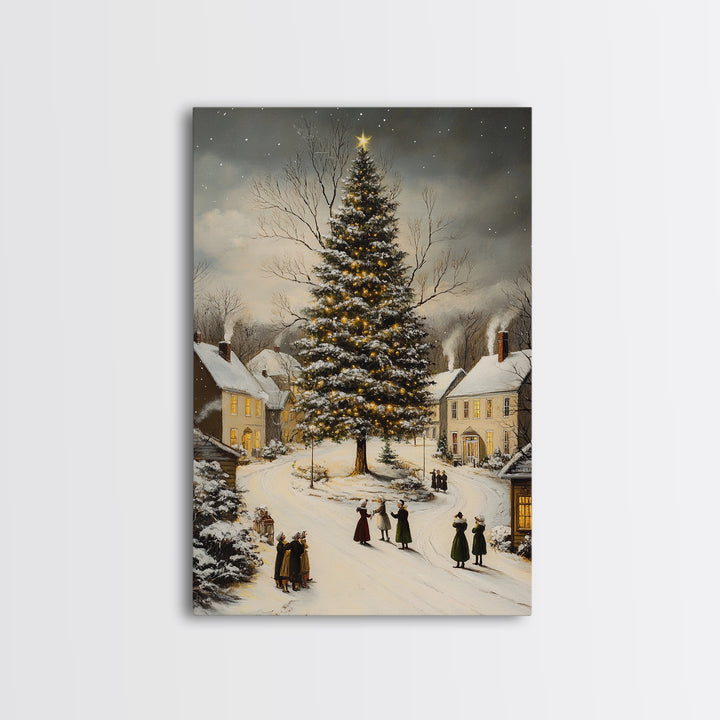 Christmas Village Wall Art Canvas Print | Christmas Village Painting | Winter Home Decor | Winter Art