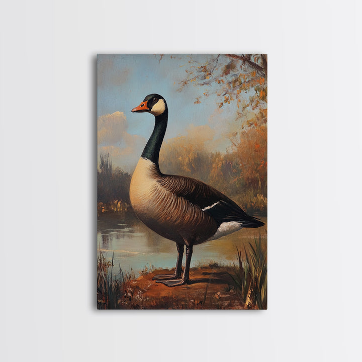 Rustic Cabin Wall Art, Goose Painting Framed Canvas Print, Rustic Farmhouse Wall Art, Guest Room Decor, Traditional American Art