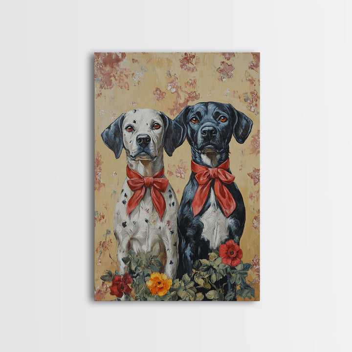 Christmas Dalmations Canvas Print, Cute Dog Wall Art, Dog Painting