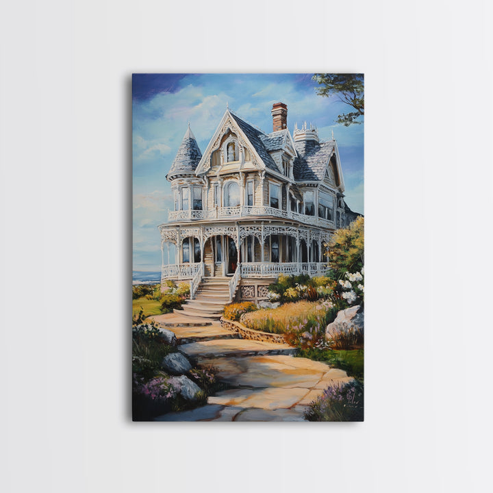 Cape Code Style House Painting Print, Nautical Decor, Maine Oil Painting, Beach House Wall Art
