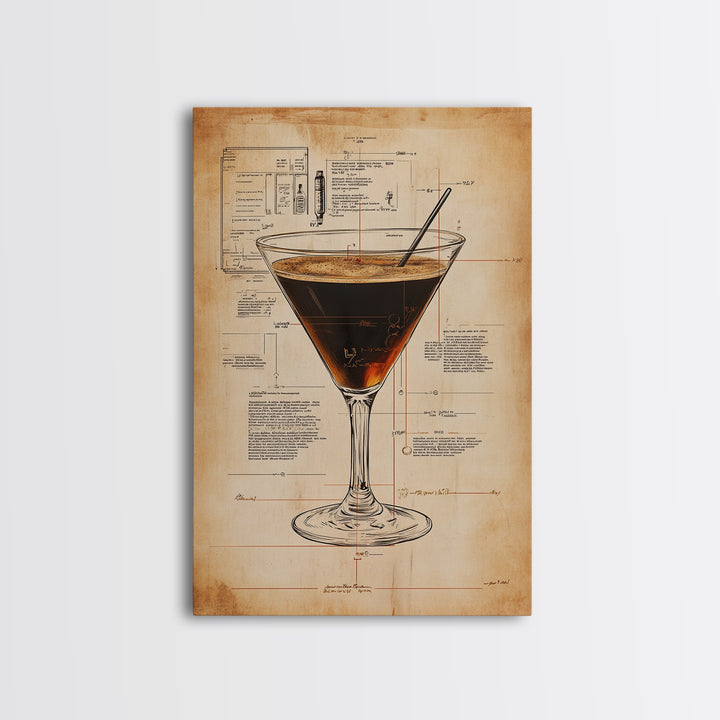 Cocktail Painting Print, Espresso Martini Wall Art, Canvas Print, Bar Decor, Bar Wall Art, Gift Idea For Martini Lover, Espresso Martini Painting