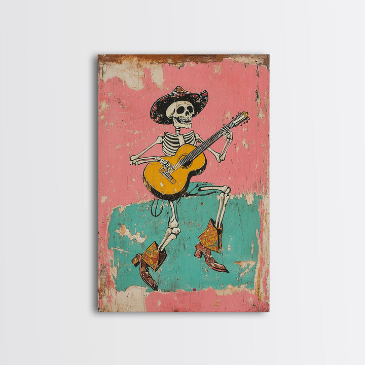 Retro Vaquero Skeleton Art Print, Canvas Art, Chicano Art, Spooky Mexican Art, Sugar Skull Art