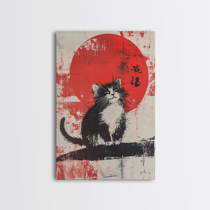 Cute Wabi Sabi Cat, Cat Mini Framed Print, Black Cat Painting, Original Pet Portrait, Wabi Sabi Cat, Gallery Wall, Kitty Art, Cat Gift