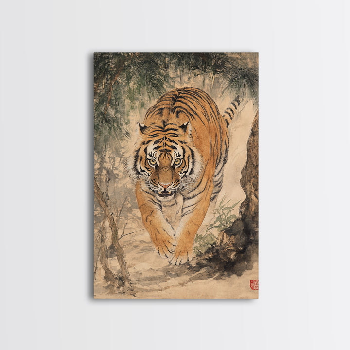 Animal Canvas Poster - Wild Animal Wall Art - Man Cave Canvas - Personalized Gift For Dad - Tiger Painting - Wabi Sabi Art - Framed Wall Art