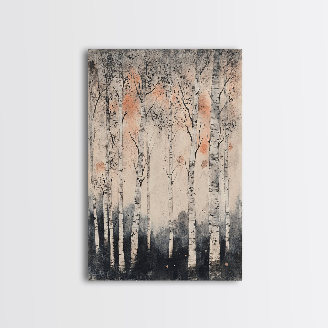 Framed Canvas Print Wall Art Print White Birch Tree Forest Landscape Art Print Minimalist Nature Wall Art Living Room Decor Birch Painting
