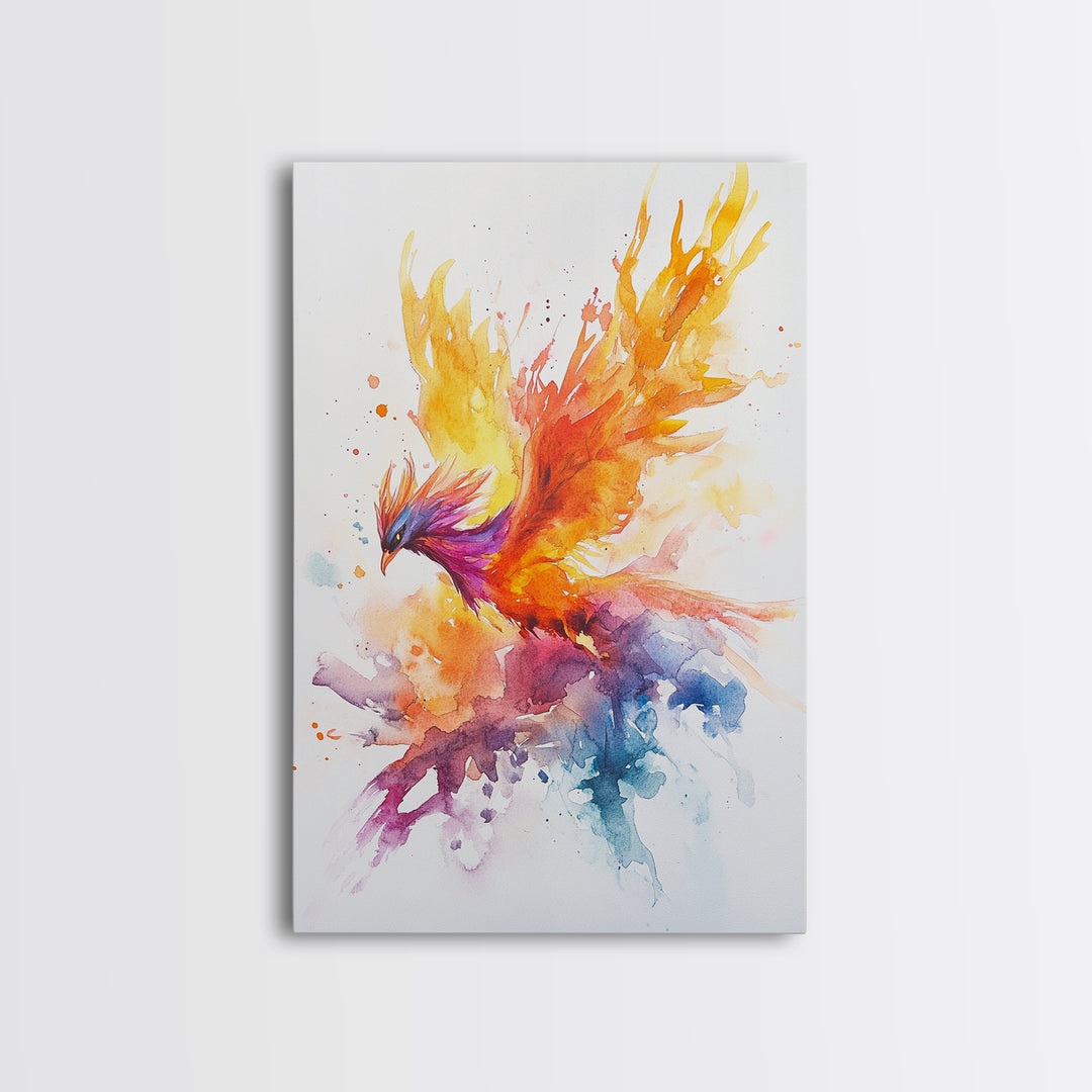 Fire Phoenix Watercolor Art Print Canvas Art, Fantasy Art Phoenix Firebird Fantasy Painting, Dark Academia Wall Art, Phoenix Decor