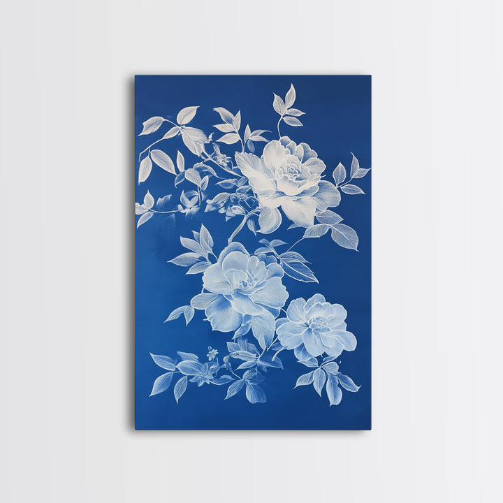 Blue Botanical Wall Art Chinoiserie Wall Art, Wall Decor Minimalist Wall Art, Blue Roses, Botanical Print Wall Art