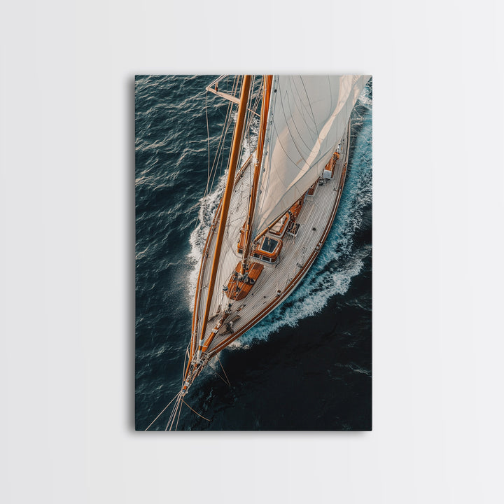 Bird's Eye View Of A Sailboat, Framed Canvas Print, Sail Boat Photography Print, Sailboat Painting, Nautical Decor, Nautical Wall Art