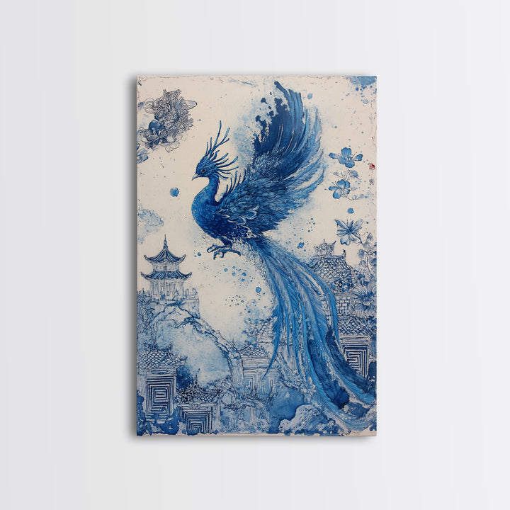 Chinoiserie Phoenix Wall Art, Framed Canvas Print, Chinoiserie Painting, Unique Phoenix Home Decor, Unique Painting, Trendy Decor