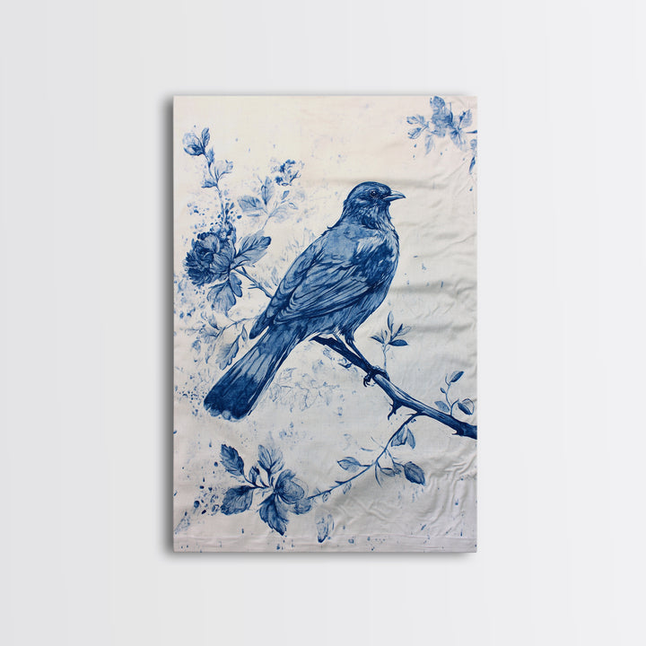 Chinoiserie Style Painting Print Of a Bird, Framed Canvas Print, Chinoiserie Wall Art