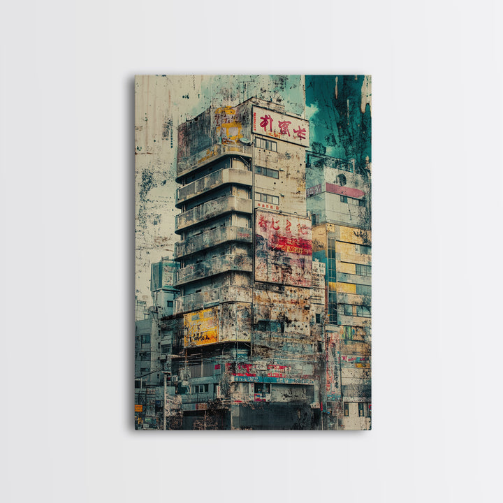 Cyberpunk Style Retro-Futurism Wall Art, Framed Canvas Print, Cyber Punk Home Decor, Cityscape Art