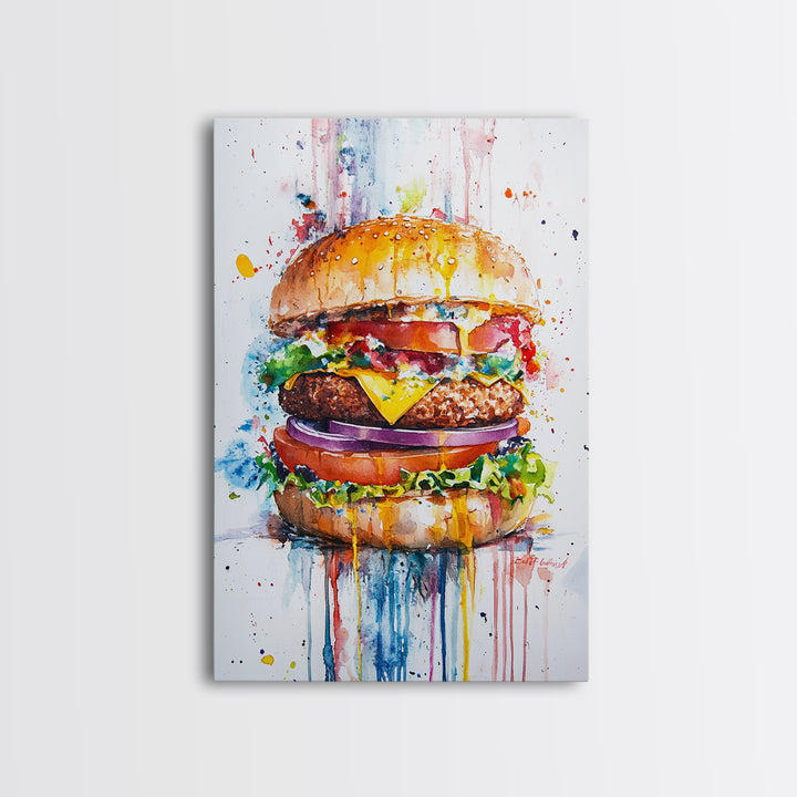 Cute Hamburger Painting Print, Kitchen Decor, Food Review Kitchen Art, Hamburger Wall Art, Kitchen Wall Art, Art For Kitchen