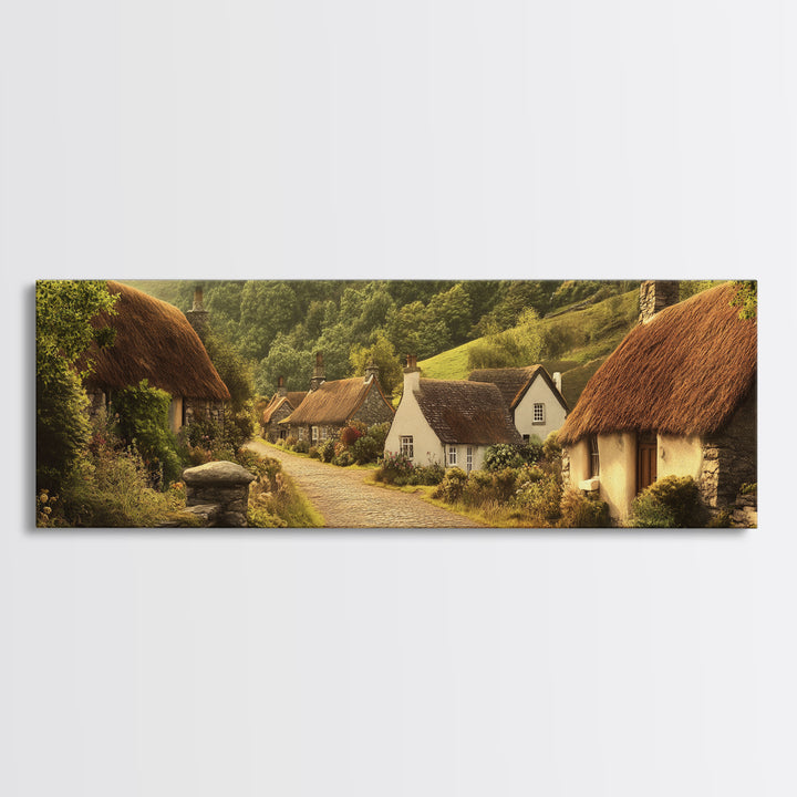 Cute Irish Village Framed Canvas Print, Ireland Painting Print, Ireland Wall Art, Irish Home Decor, Irish Painting, Panoramic Print