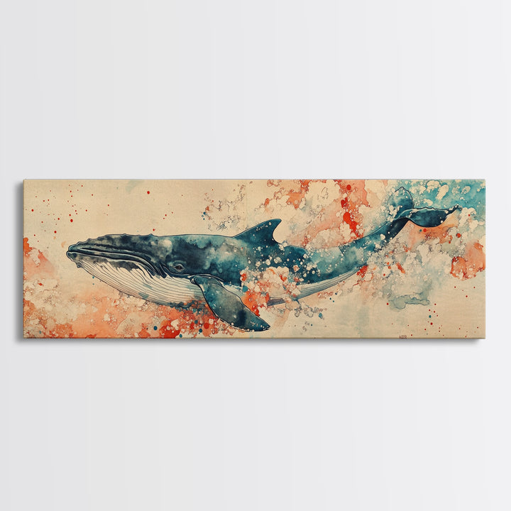 Panoramic Whale Painting Print | Wabi Sabi Home Decor | Japanese Style Art | Modern Living Room Art | Above Sofa Decor | Whale Wall Art