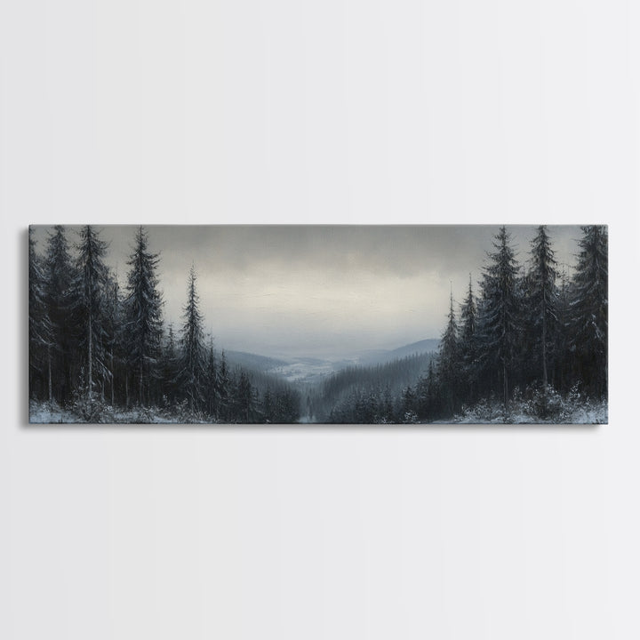Bleak Winter Landscape Painting Print, Wood Framed Wall Art, Landscape Painting Original, Panoramic Wall Art, Horizontal Large Art