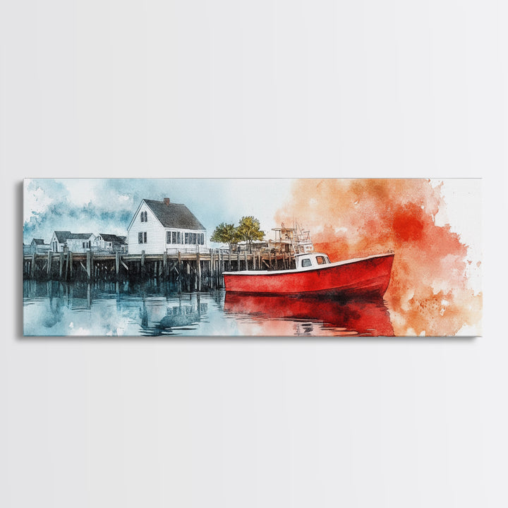 Panoramic Nautical Seacape Painting, Framed Canvas Print - Nantucket Wall Art - Beach House Art - Painting of Nantucket