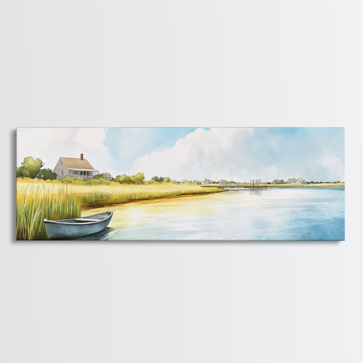 Beautiful Sescape Landscape Painting Print - Panoramic Wall Art - Nautical Landscape Painting, Beach House Art, Lake House Art