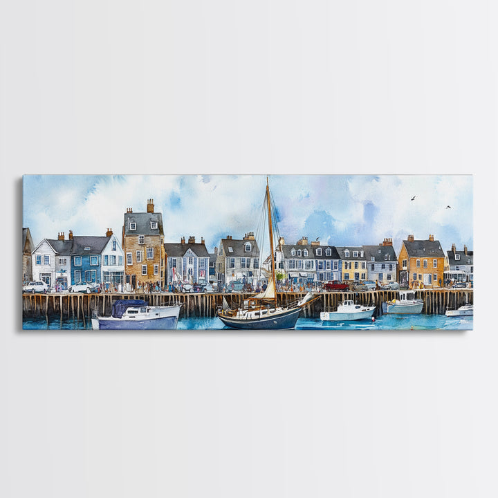 Nantucket Massachusetts Wall Art Framed Canvas Print, Nantucket Painting, Nantucket Nautical Decor, Nautical Landscape Painting