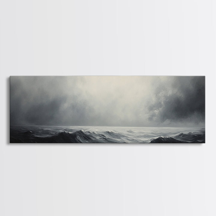 A storm rolls in over the ocean, framed canvas print - wood framed wall art - seascape painting - ocean painting