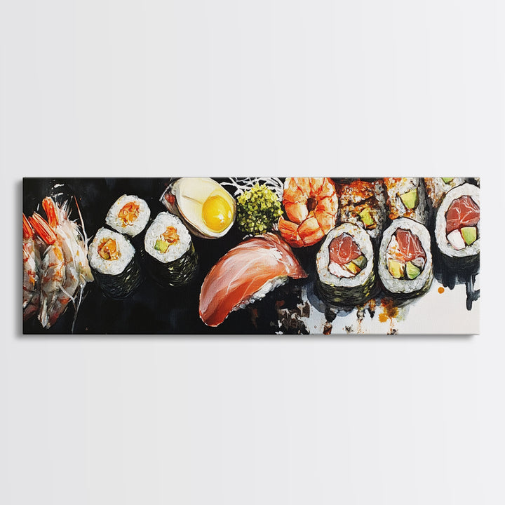 Abstract Food Painting Print, Painting of Sushi, Kitchen Decor, Kitchen Wall Art, Kitsch Dining Room Art, Eclectic Home Decor