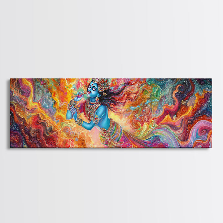 Radha Krishna Wall Art Framed Canvas Print, Modern Art Painting of Radha Krishna, Hindu Art, Radha Krishna Painting, Panoramic Art