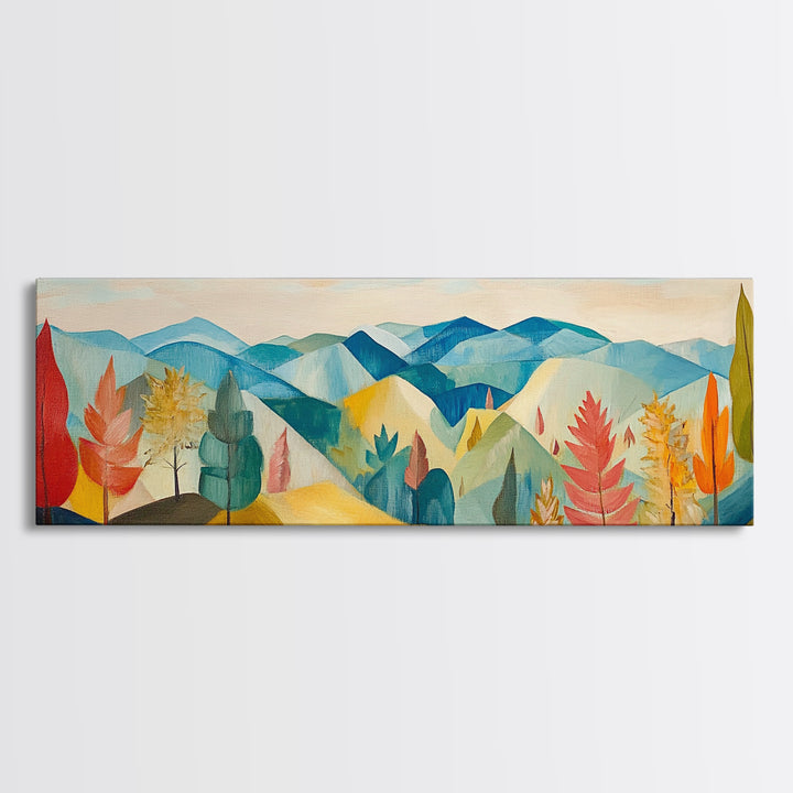 Abstract Fall Panoramic Landscape Painting Print, Framed Wall Art, Canvas Print, Living Room Art, Horizontal Wall Art, Fall Centerpiece