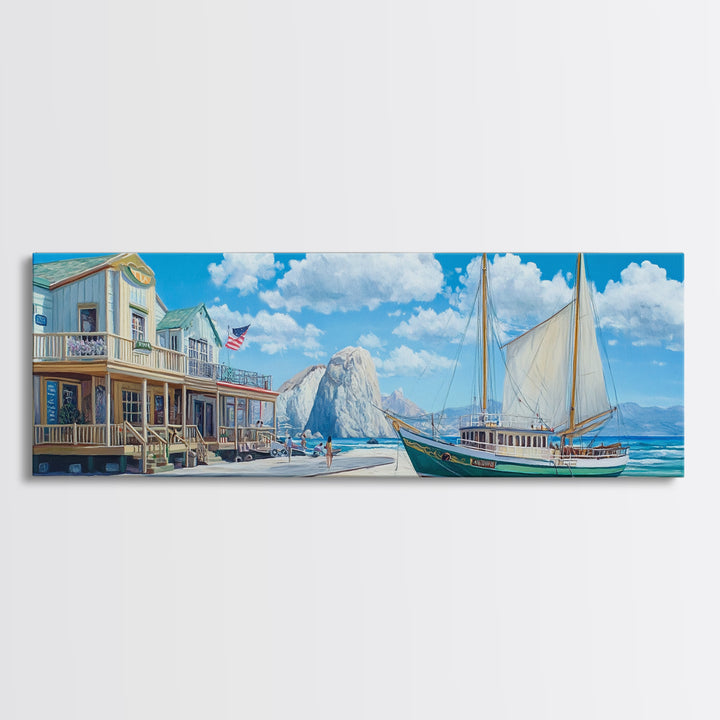 Panoramic Nautical Painting Print of Maine, Beach Art, Beach Decor, Seascapes Painting, Nautical Landscape Painting, Horizontal Art