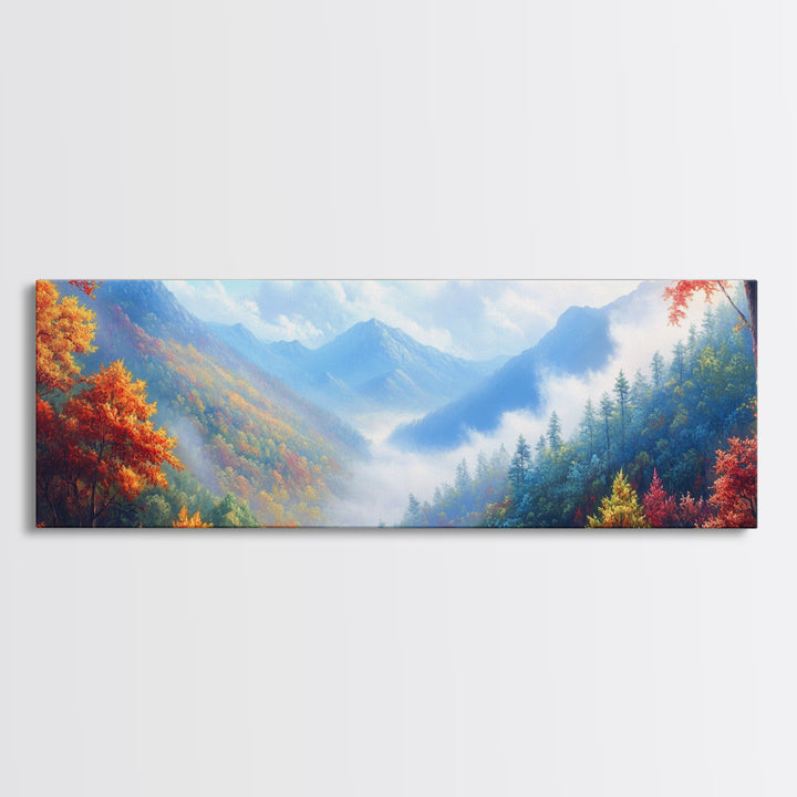 River Forest Landscape Wall Art on Canvas, Panoramic Smoky Mountains Canvas Wall Art, Framed or Unframed, Ready To Ship Horizontal Art