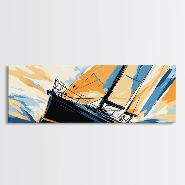 Pop Art Sailboat Painting Print - Vibrant Colorful Seascape Art - Nautical Landscape - Panoramic Ultra Wide Wall Art - Sail Boat Art