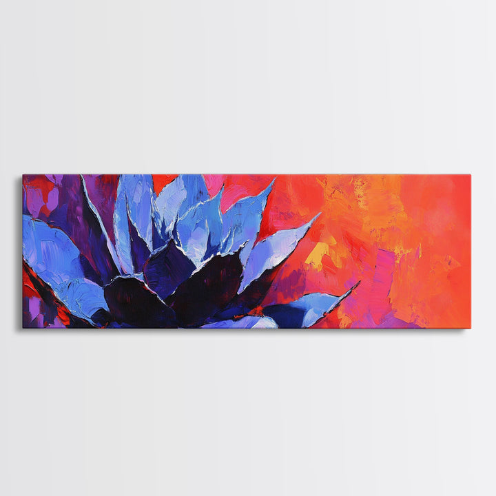 Blue Agave Plant Art Print Canvas Art Mexican Wall Art, Mexican Print, Chicano Art, Panoramic Botanical Wall Art, Colorful Desert Wall Art