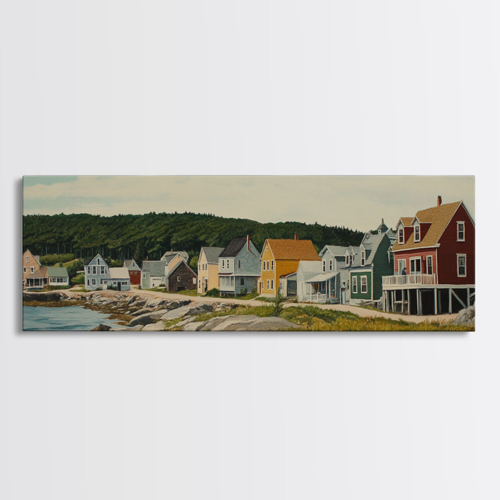 Panoramic Painting Print of Maine, Maine Wall Art, Beautiful Panoramic Seacape Painting, Nautical Landscape Painting