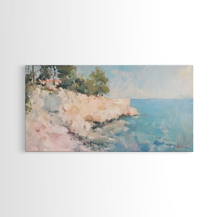 Cliffs Of Moher Oil Painting Print, Boho Whimsical Nautical Landscape Painting Print, Seascapes Wall Art, Kitsch Decor, Eclectic Art