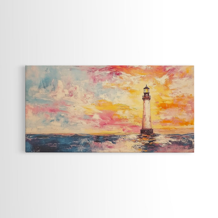Nautical Seascapes Oil Painting Print, Nautical Landscape Painting, Beach Art, Light House Painting, Sunrise Oil Painting Print
