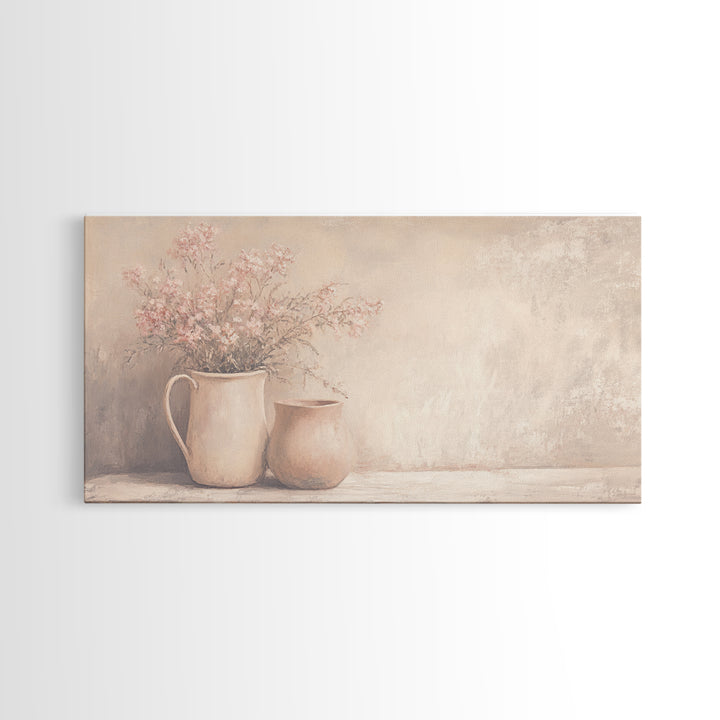 Beautiful Still Life Oil Painting Canvas Print, Boho Wall Art, Kitsch Home Decor, Kitchen Wall Art, Painting of Flower Pots
