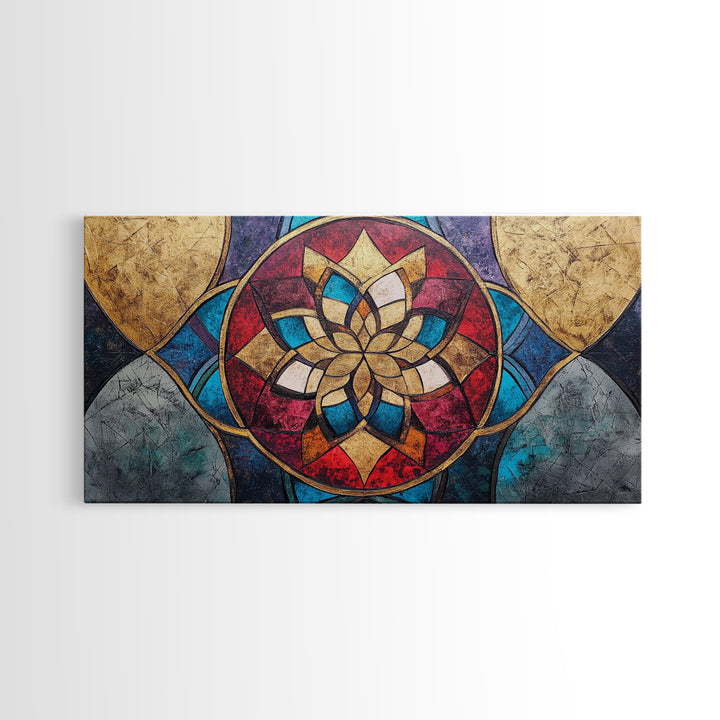 Abstract Textile Pattern Framed Canvas Print, Retro Wall Art, Scenic Decor, Statement Piece, Accent Piece Wall Art, Above Mantle Art