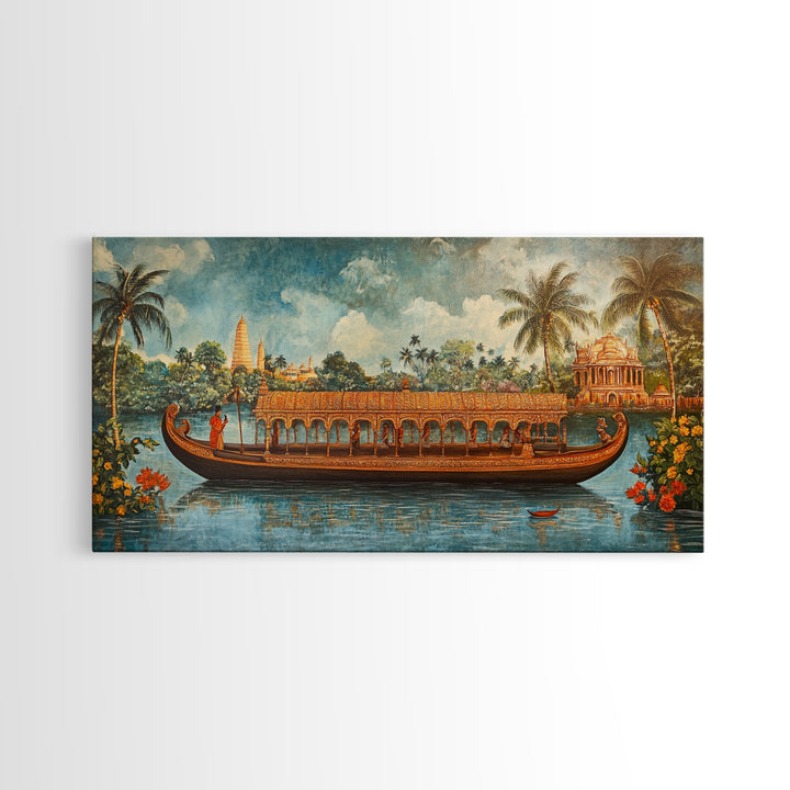 Mural of Kerala, Framed Canvas Print, Lush Jaipur Garden Wall Art Mural, Vibrant Green Canvas Art, Indian Wall Art, Highly Detailed Decor
