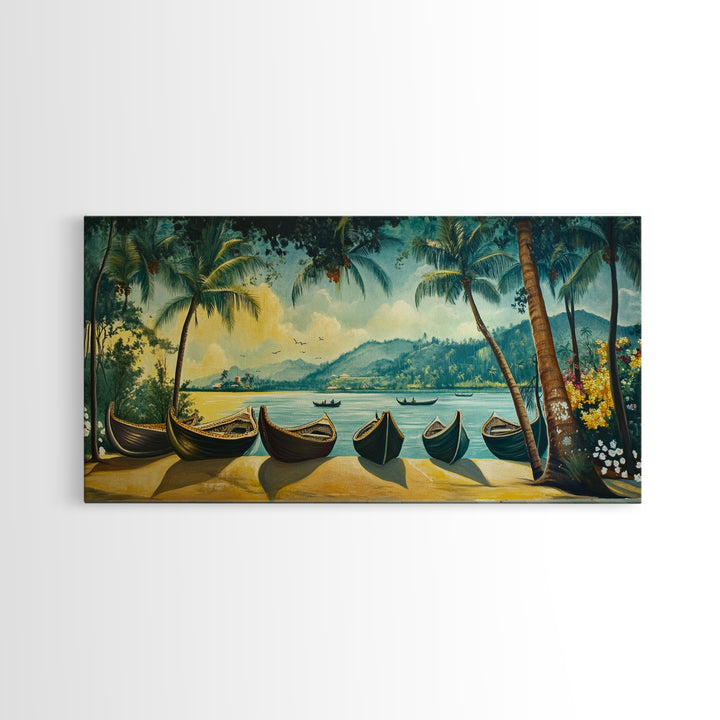 Mural of Kerala Framed Canvas Print, Jaipur Art, Indian Wall Art, Garden Wall Art, Botanical Wall Art, Colorful Wall Art, Kerala Painting