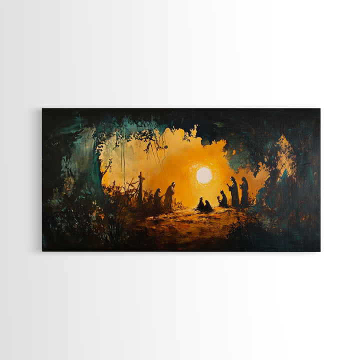 Christmas Nativity Painting on Canvas, Christmas Wall Art, Rustic Christmas Farmhouse Decor, Nativity Oil Painting, Christmas Decor