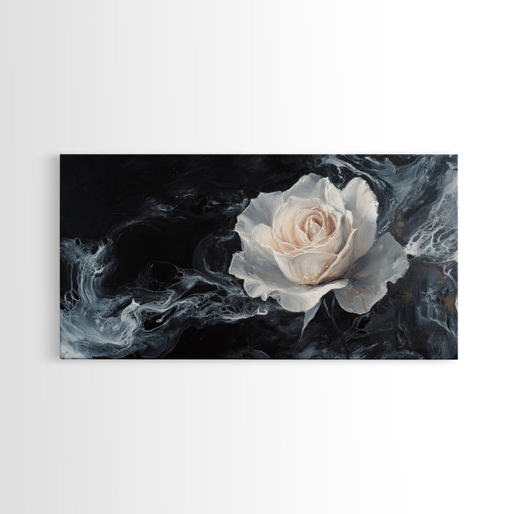 Abstract Oil Painting Print of a White Rose, Framed Canvas Print, Centerpiece Wall Art, Accent Piece Art, Floral Print, Flower Painting Wall Art