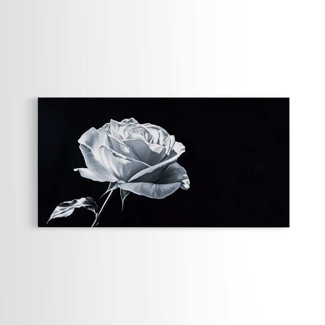 Large White Rose Painting Canvas Print, Flower Painting, Floral Decor, Moody Centerpiece Painting, Above Mantle Wall Art, Above Sofa Wall Art