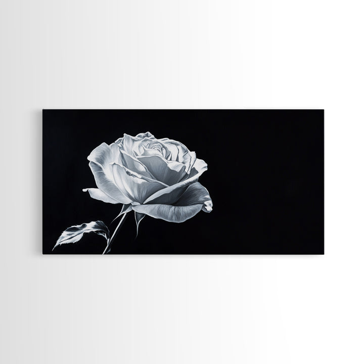Large White Rose Painting Canvas Print, Flower Painting, Floral Decor, Moody Centerpiece Painting, Above Mantle Wall Art, Above Sofa Wall Art