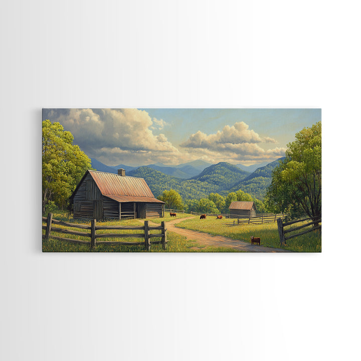 Barn Landscape Oil Painting Canvas Print, Rustic Farmhouse Home Decor, Modern Farm House Wall Art, Barn Wall Art, Barn Decor