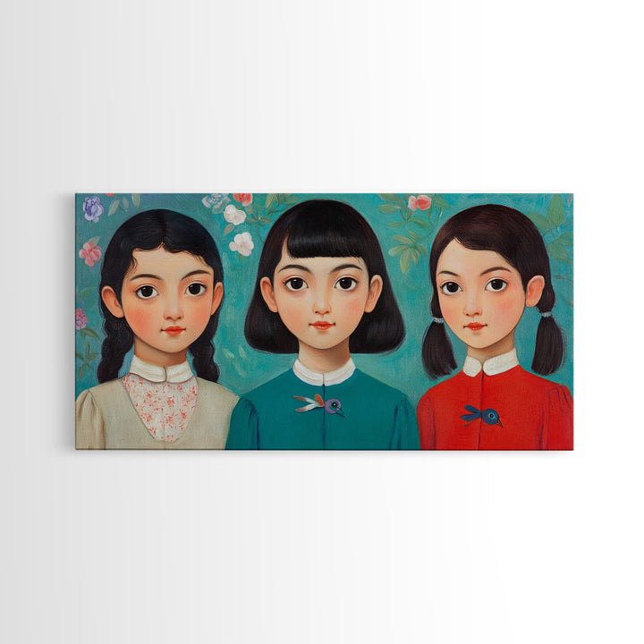 Creepy Wall Art Framed Canvas Print, Liminal Art, Liminal Spaces, Creepy Ghost Girls Painting