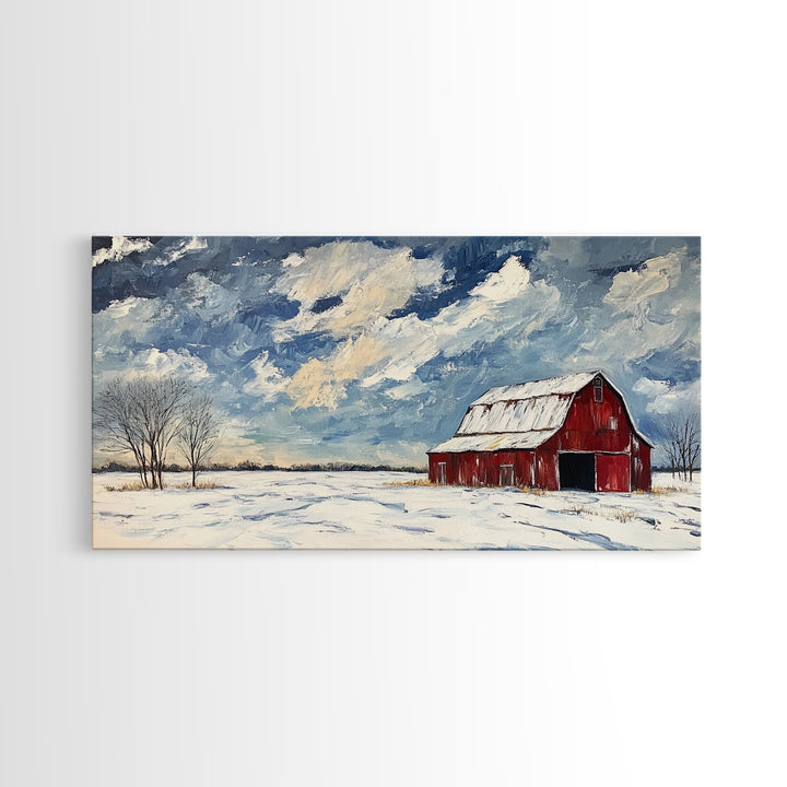 Rustic Barn Wall Art, Panoramic Farmhouse, Farmhouse Wall Decor, Old Barn Painting Canvas Print, Wood Background Rustic Wall Decor